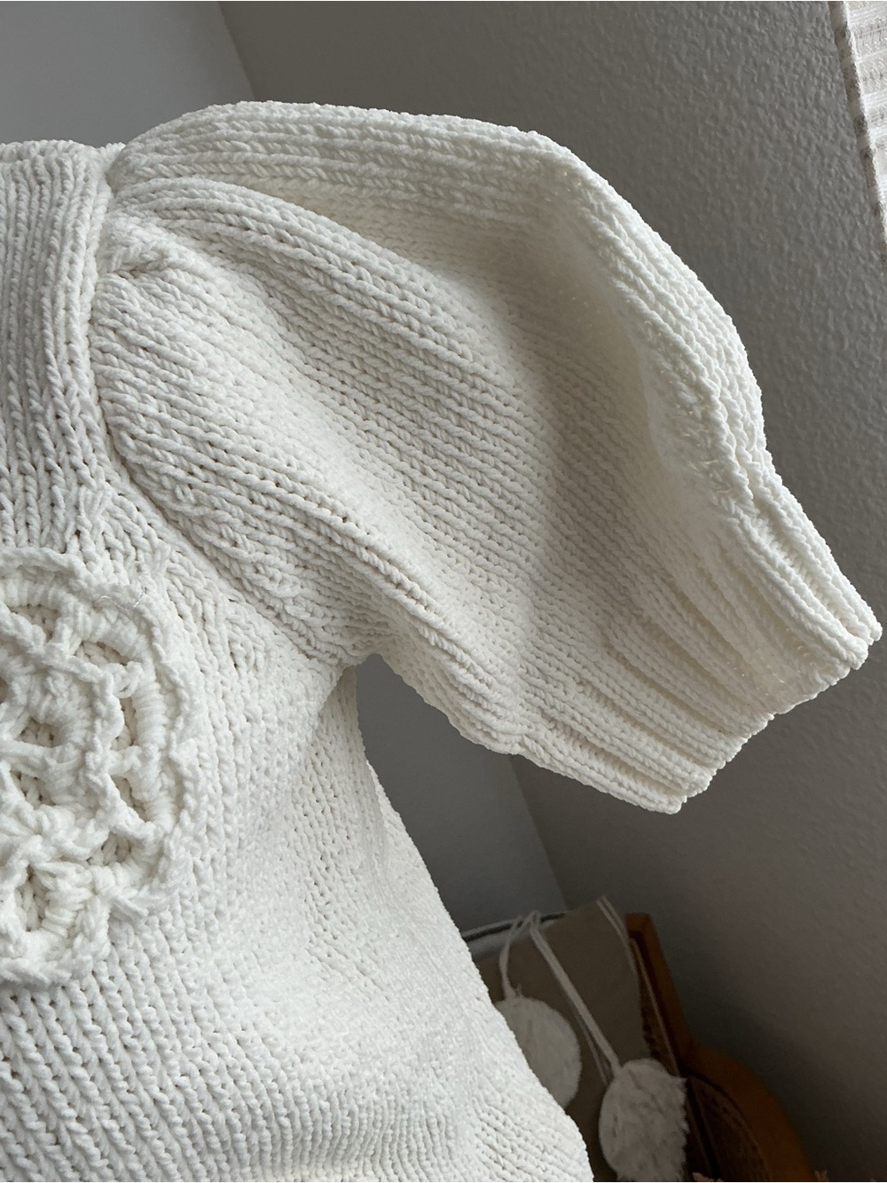 Joie Cream Crochet Flower Puff-Sleeve Knit Top - Picture 4 of 8
